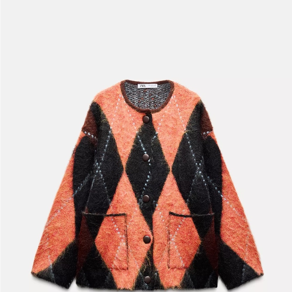 Zara Women's Bold Orange and Black Teddy Jacket